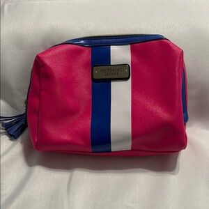 Victoria's Secret Pink and Blue Cosmetic Bag with Bold Stripe Preloved